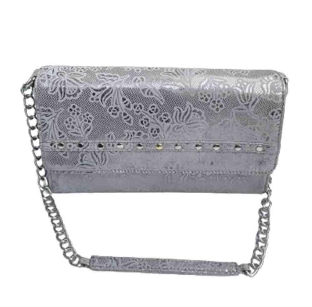 Women's Silver Metallic Floral Embossed Chain Strap Clutch Wallet - Handbags | Buy online on ZillyBuy