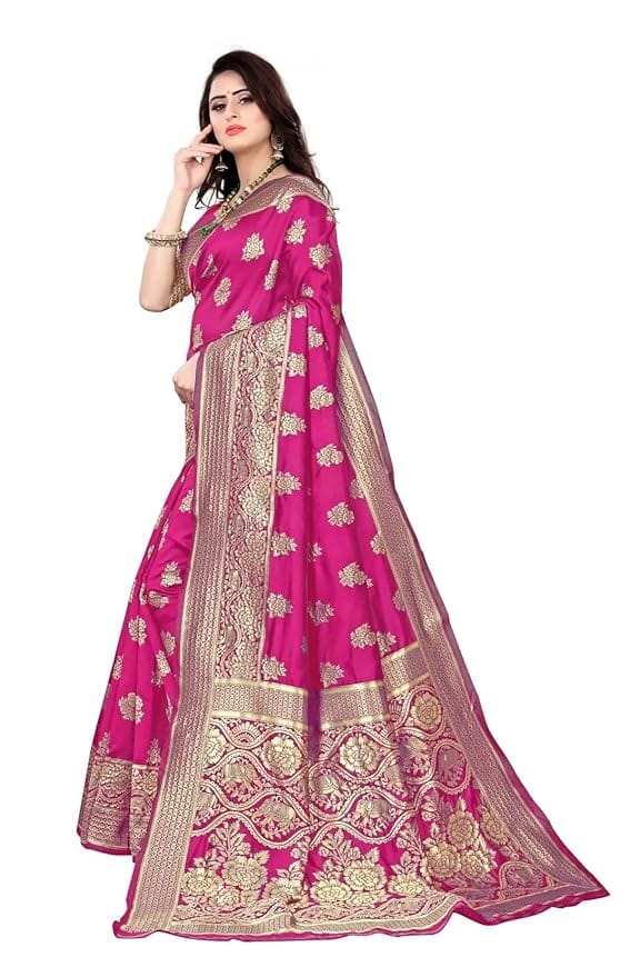 Buy Pink Banarasi Silk Saree With Blouse Piece, Saree Length: 5.50 Mtr, Blouse Length: 0.80 Mtr