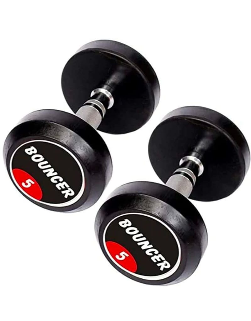 Bouncer 5 KG Rubber Hex Dumbbell for Home and Gym