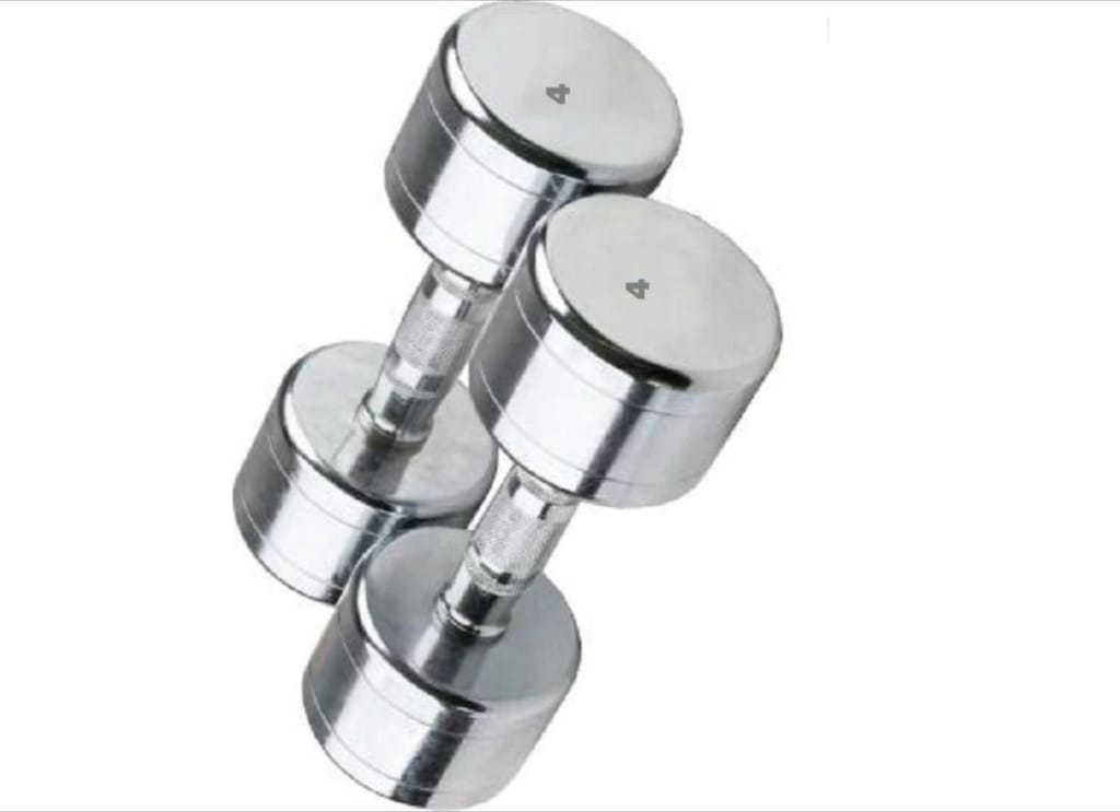  A pair of 4 KG round steel chrome dumbbells for home gym and fitness