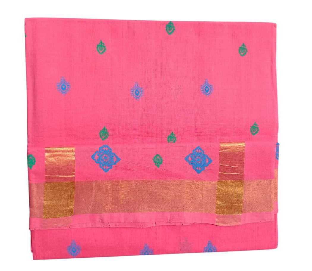  Buy Pink Saree With Blue And Green Floral Print Online At Best Price In India