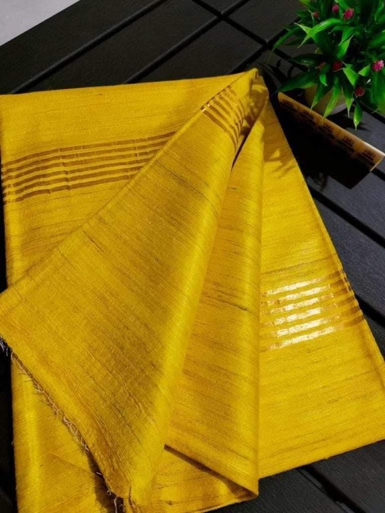 Pure Tussar Ghicha With Golden Zari Border & Pallu Saree