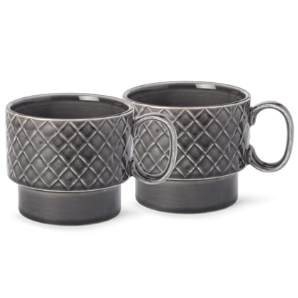 Bodhi House Stackable Ceramic Soup and Coffee Mug, Glossy Finish Microwave Safe Bone Ash Free Mug for Gifting, Ideal for Maggi, Cappuccino, Latte, Green Tea (500Ml, Ash Grey) Set of 2