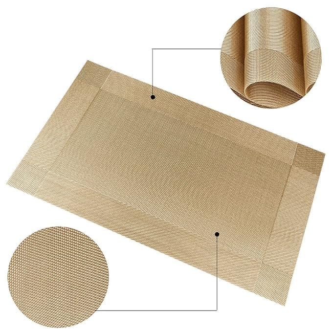 Woven Vinyl Placemats Set of 4, Heat-Resistant Stain-Proof Washable Table Mats for Kitchen Dining Table (12"x18", Gold)