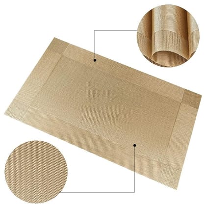 Woven Vinyl Placemats Set of 4, Heat-Resistant Stain-Proof Washable Table Mats for Kitchen Dining Table (12"x18", Gold)