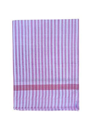 Cotton Handloom Towel, Soft and Absorbent, Pink and White Striped.