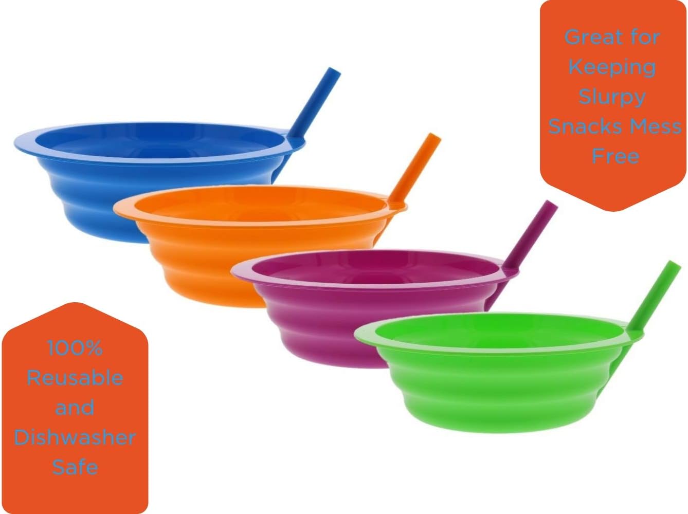 1-pack of Unbreakable, Dishwasher Safe, Reusable Snack Bowls with Lids and Straws for Toddlers and Kids
