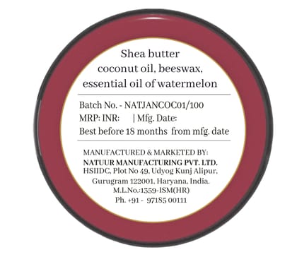 NATUUR - Watermelon Lip Balm - 15g | Moisturizing and Nourishing Lip Care | For Soft and Smooth Lips | Effective for Dry Lips | Revitalizing Properties Lighten Skin Tone I Prepared with natural plant butters - shea and cocoa