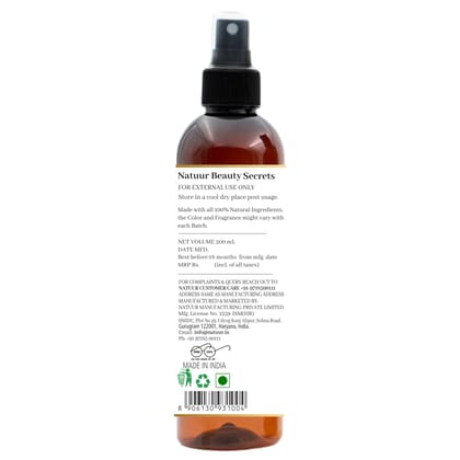 NATUUR - Pure Rose Water - 200ml | Skin Vitaliser | Suitable For Sensitive Skin| With Natural Ingrediants I Artificial colours, fragrances and preservatives free