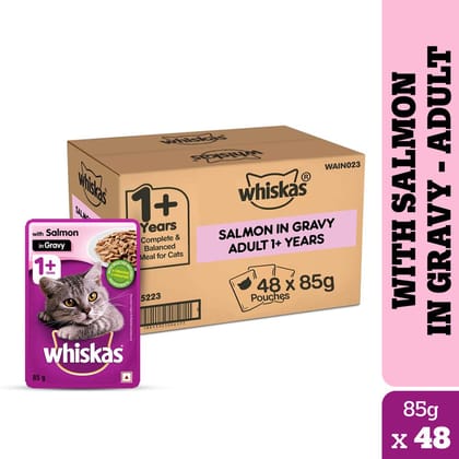 Whiskas Salmon in Gravy Adult (1+ Years) Wet Cat Food (85gx48)