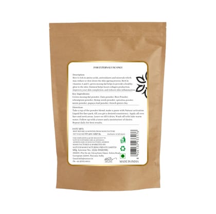 NATUUR - Spirulina & Hemp Supergreens Face Pack - 100g | Natural Anti-Aging Treatment | With Rice, Green Moong Dal, Oatmeal, Neem, Papaya Leaf Powder & Green Clay