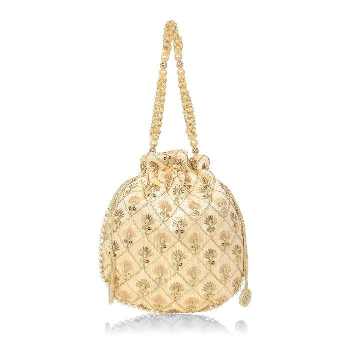 Buy Cream Potli Bag with Pearl Handle Online at Best Price in India