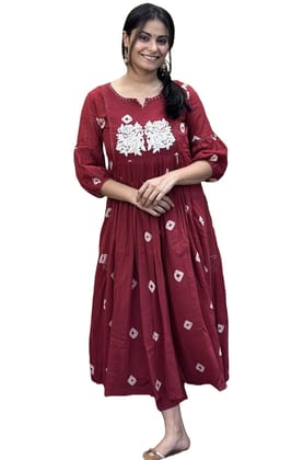  Women's Hand Embroidered Cotton A-Line Kurta with 3/4th Sleeves