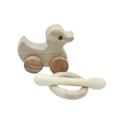 Neemtoys Neem Wooden Organic and Healthy Pull Toy Teethers, Duck, Ring and Dumbbell Shapes Teether, Teething Toy for Babies with Multiple Textured Surface (Brown) Neemtoys Neem Wooden Organic and Healthy Pull Toy Teethers, Duck, Ring and Dumbbell Shapes Teether, Teething Toy for Babies with Multiple Textured Surface (Brown)