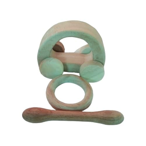 Neemtoys Organic Neem Combo Set of Hallow Car, Dumbbell and Ring Shaped Teethers, Teething Toy for Babies with Multiple Textured Surface (Brown)