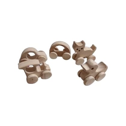 Neemtoys Pack of 5 Toys Unique Wheel Toys for Growing Toddlers, Pure and Seasoned Neem Wood, Enjoy The Benefits, Vehicle Pull Along Toddlers Toy for Babies (Brown)