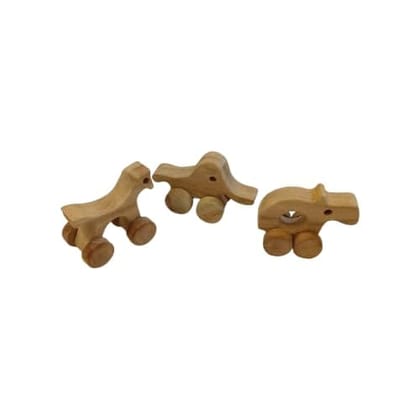 Neemtoys Jungle Wheel Toys Neem Wood for Toddlers Horse Elephant and Hippo Shapes