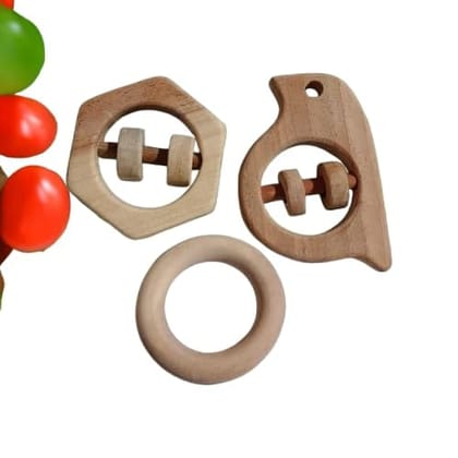 Neemtoys Neem Wooden Rattles and Teethers with Multiple Textured Surface Shapes Sparrow, Hexagon and Ring Shapes Sound Making Toys for Toddlers Toy for Babies (Brown) Neemtoys Neem Wooden Rattles and Teethers with Multiple Textured Surface Shapes Sparrow, Hexagon and Ring Shapes Sound Making Toys for Toddlers Toy for Babies (Brown)