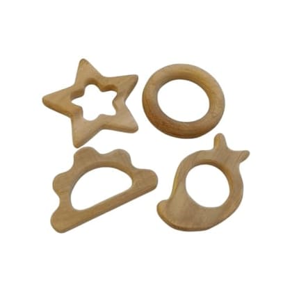 Neemtoys Pure Neem Wooden Teethers for Babies Gum Strengthening Neem Wooden Baby Teethers - Star, Cloud, Ring and Mango Shapes Teether, Teething Toy for Babies with Multiple Textured Surface (Brown)