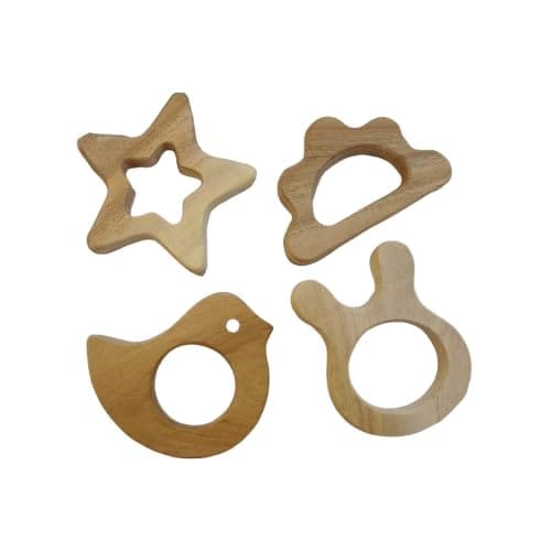 Neemtoys Neem Wooden Teethers for Babies of Age 0 to 3 Years, Star,Cloud,Dove and Bunny Shapes Teether, Teething Toy for Babies with Multiple Textured Surface (Brown)
