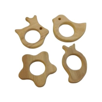 Neemtoys Pack of 4 Neem Wooden Teethers Rabbit, Flower, Dove and Mango Shapes Teether, Teething Toy for Babies with Multiple Textured Surface (Brown) Neemtoys Pack of 4 Neem Wooden Teethers Rabbit, Flower, Dove and Mango Shapes Teether, Teething Toy for Babies with Multiple Textured Surface (Brown)
