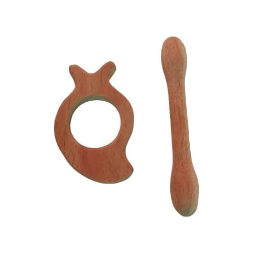 Neemtoys Neem Wooden 0 to 3 Years Baby Teethers for Immunity Boosting Teethers - Mango & Dumbbell Shapes
