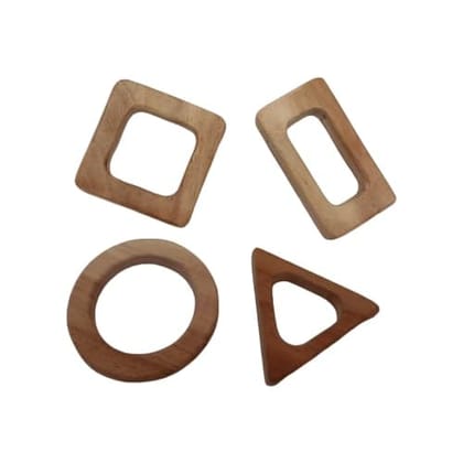 Neemtoys Neem Wooden Pack of 4 Teethers for Babies of Age 0 to 3 Years, Square, Rectangle, Triangle & Circle Shapes Teether, Teething Toy for Babies with Multiple Textured Surface (Brown)