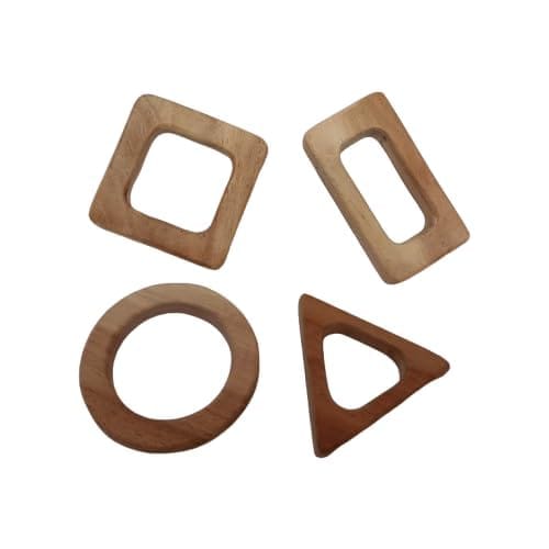Neemtoys Neem Wooden Pack of 4 Teethers for Babies of Age 0 to 3 Years, Square, Rectangle, Triangle & Circle Shapes Teether, Teething Toy for Babies with Multiple Textured Surface (Brown)