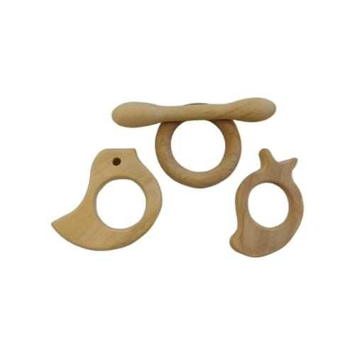 Neemtoys Neem Wooden Teethers for Babies of Age 0 to 3 Years, Dumb Bell, Ring, Mango and Dove Shapes Shapes Teether, Teething Toy for Babies with Multiple Textured Surface (Brown)