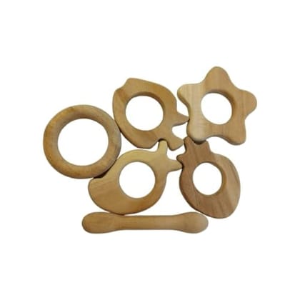 Neemtoys Immunity Boosting Neem Teethers For Babies at Teething Age of 0 to 3 Years, Apple, Mango, Strawberry, Ring, Star & Dumble with Multiple Textured Surface Shapes Teether, Teething Toy for Kids (Brown)