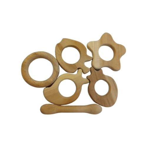 Neemtoys Immunity Boosting Neem Teethers For Babies at Teething Age of 0 to 3 Years, Apple, Mango, Strawberry, Ring, Star & Dumble with Multiple Textured Surface Shapes Teether, Teething Toy for Kids (Brown)