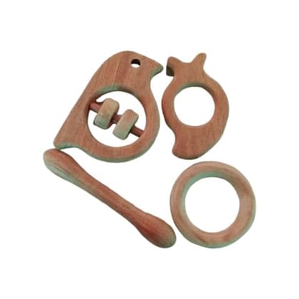Neemtoys Neem Wooden Rattle and Teethers, Sparrow, Mango, Dumbbell and Ring Shapes Teether, Teething Toy for Babies with Multiple Textured Surface (Brown) Neemtoys Neem Wooden Rattle and Teethers, Sparrow, Mango, Dumbbell and Ring Shapes Teether, Teething Toy for Babies with Multiple Textured Surface (Brown)