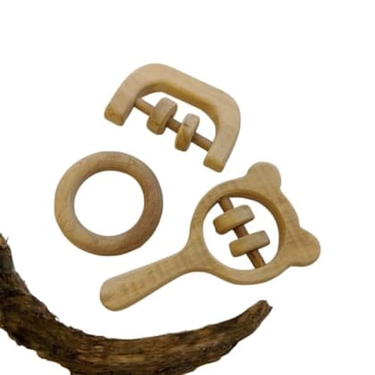 Neemtoys Neem Wooden Most Loved Neem Rattles and Teether Mickey Head, C Shape and Ring Shape Teether, Teething Toy for Babies with Multiple Textured Surface (Brown) Neemtoys Neem Wooden Most Loved Neem Rattles and Teether Mickey Head, C Shape and Ring Shape Teether, Teething Toy for Babies with Multiple Textured Surface (Brown)