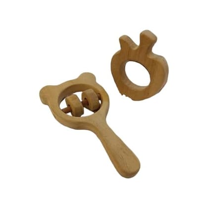 Neemtoys Beautiful Combo of Neem Wooden Rattle and Teether Mickey Head Rattle and Apple Teether Neemtoys Beautiful Combo of Neem Wooden Rattle and Teether Mickey Head Rattle and Apple Teether