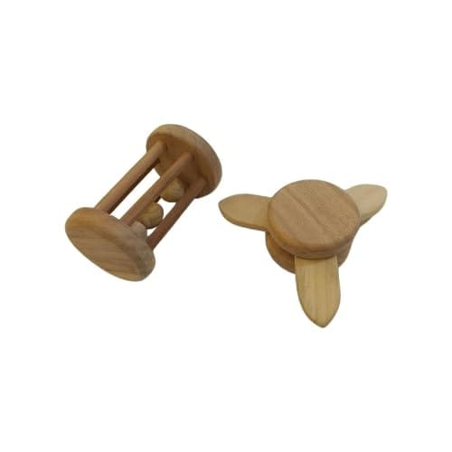 Neemtoys Neem Wooden Healthy Neem Wooden Rattles of Shapes, Tumbler and Flower Tumbler Shapes Teether, Teething Toy for Babies with Multiple Textured Surface (Brown)