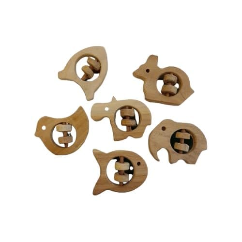 Neemtoys Neem Wooden Pack of 6 Rattles, Sound Making Toys for Toddlers Toy for Babies with Multiple Textured Surface (Brown)