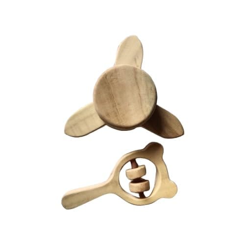 Neemtoys Neem Wooden Sensory Developing Flower Tumbler and Mickey Head Rattle with Multiple Textured Surface Shapes Sound Making Toys for Toddlers Toy for Babies (Brown)