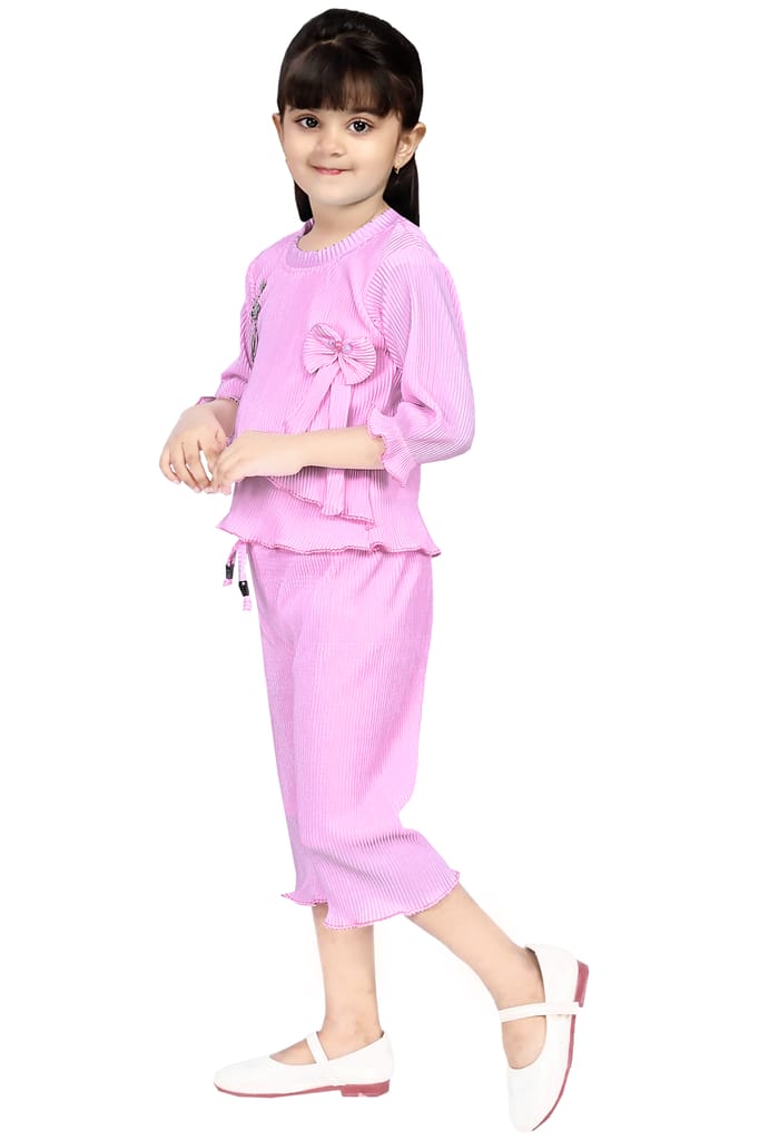 Pink pleated top and pant set for girls
