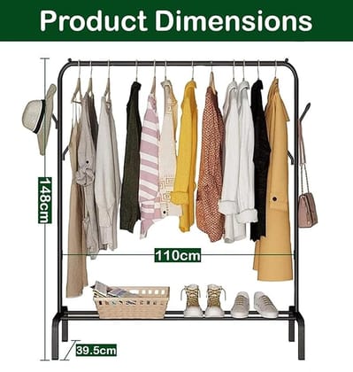Freestanding Metal Garment Rack With Bottom Shelves And Coat Hanger €“ Perfect Storage Organizer |