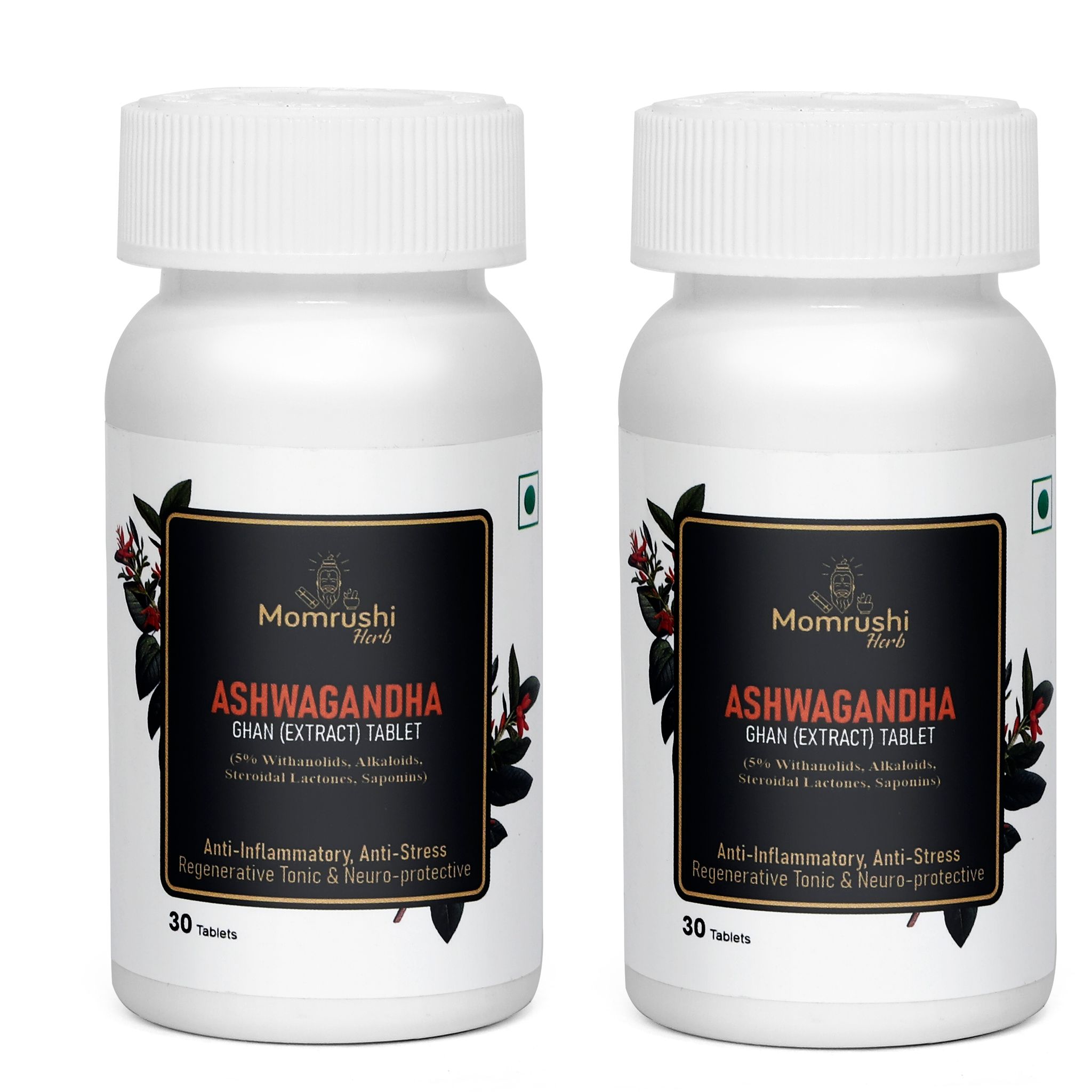 Momrushi Herb Ashwagandha Root Extract Tablets Boosts Immunity, Testosterone, Stamina, Strength, Energy for Women & Men - (30 Tablets, Pack of 2)