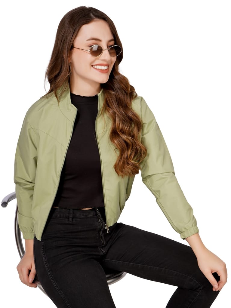 Trendy Women Women Solid Winter Crop Jecket (Pista Green) 2025 at ShopCircuit | ONDC