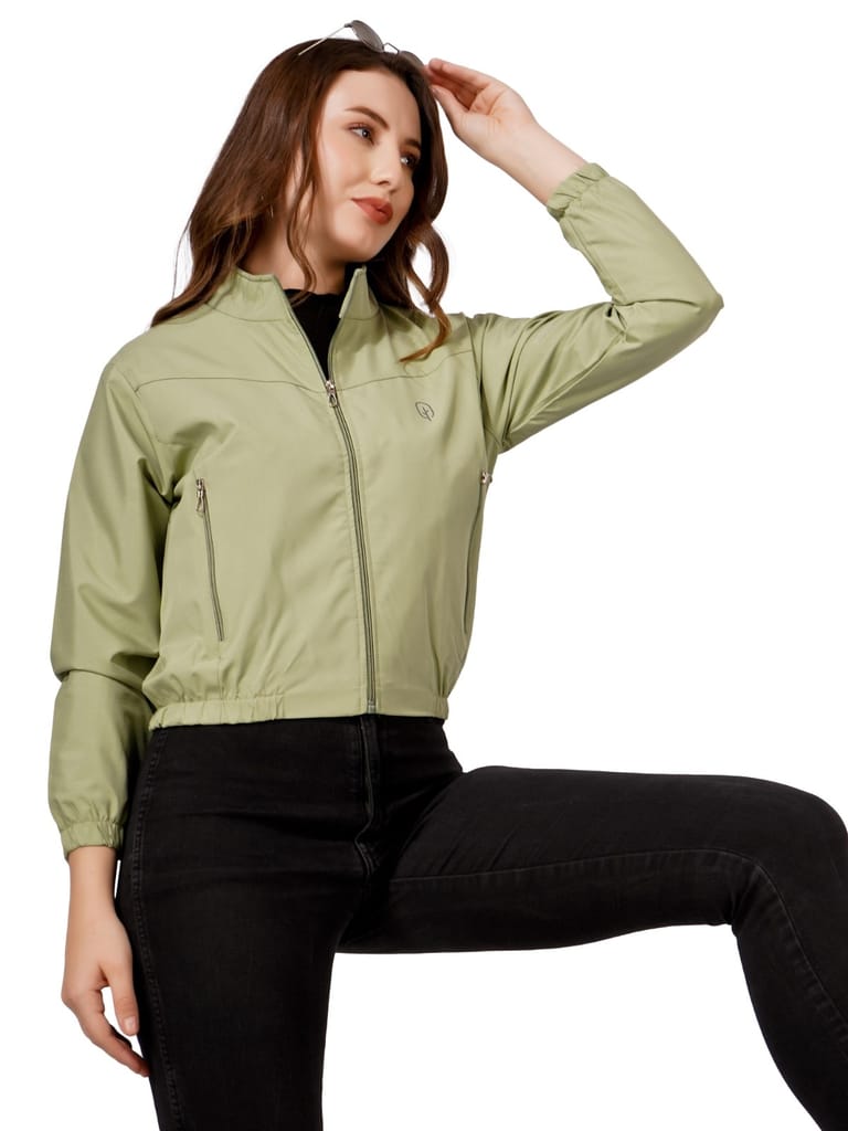 Trendy Women Women Solid Winter Crop Jecket (Pista Green) 2025 at ShopCircuit | ONDC