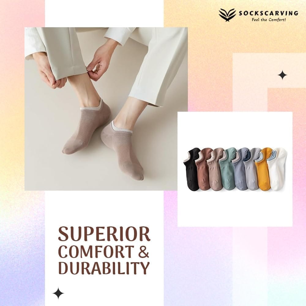 Socks Carving Pack of 8 Multicolour Unisex Ankle length Socks, Made With Durable & Breathable Cotton, Free Size, Addy Edition, Suitable for all Season, Soft & Breathable, Daily Use