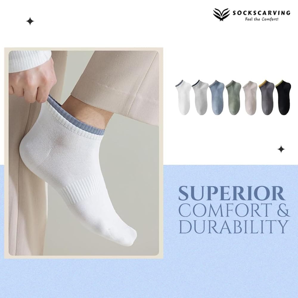 Socks Carving Pack of 7 Multicolour Unisex Ankle length Socks, Made With Durable & Breathable Cotton, Free Size, Addy 2.0 Edition, Suitable for all Season, Soft & Breathable, Daily Use