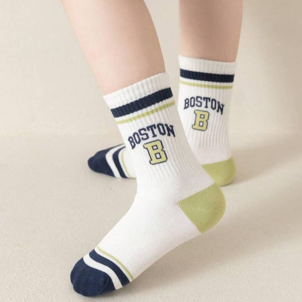SOCKSCARVING Cotton Boston Edition Socks for Kids (Pack of 5)