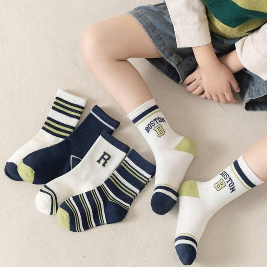 SOCKSCARVING Cotton Boston Edition Socks for Kids (Pack of 5)