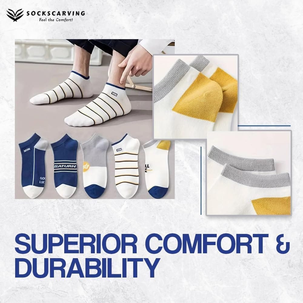 SOCKSCARVING Multicolour Andros Edition Cotton Socks Pair of 5, Low Cut Ankle, Full Length, Free Size, Casual Design, For Men-Women