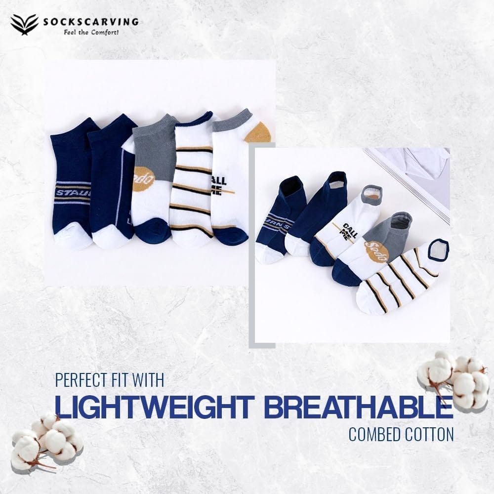 SOCKSCARVING Multicolour Andros Edition Cotton Socks Pair of 5, Low Cut Ankle, Full Length, Free Size, Casual Design, For Men-Women