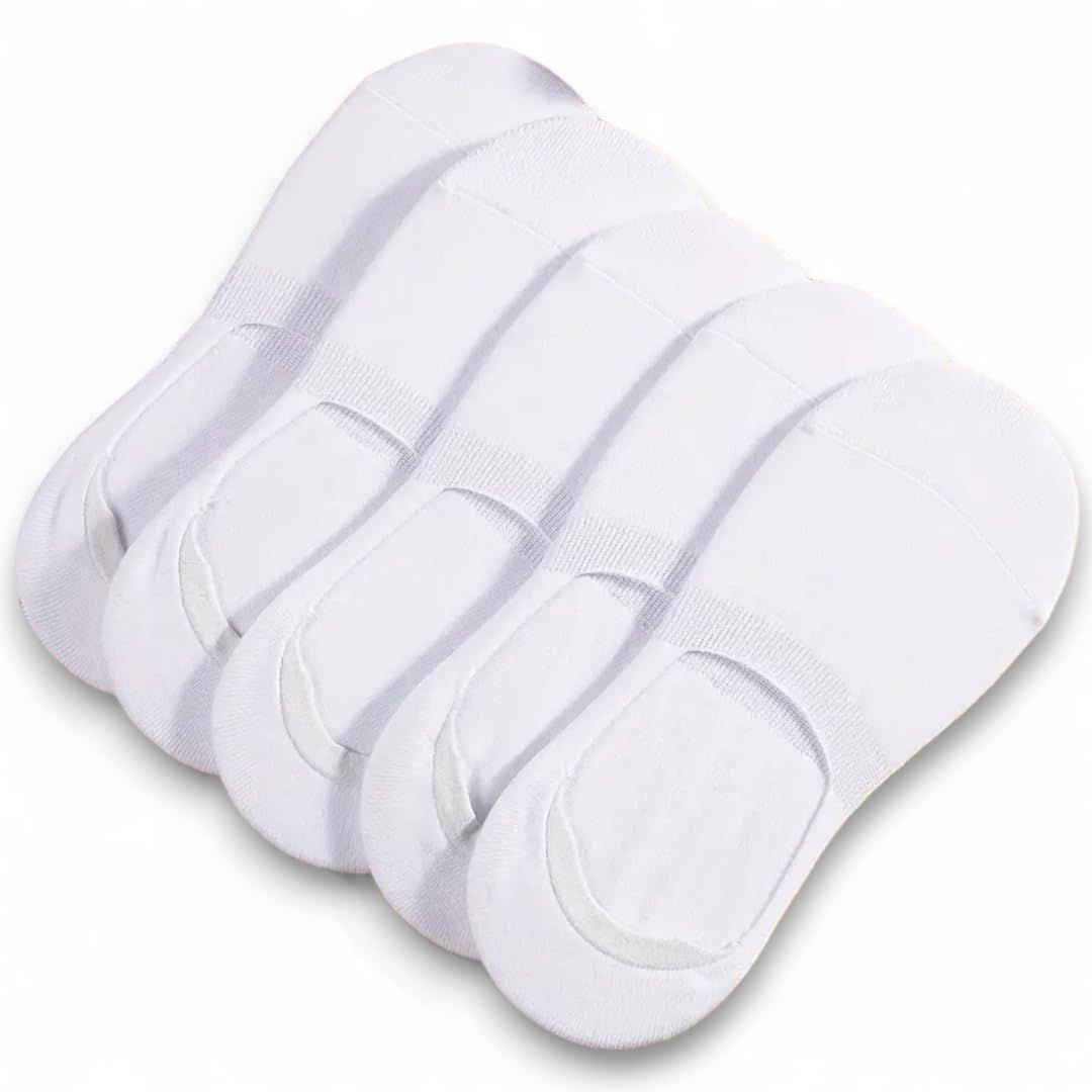 Sockscarving Feel The Comfort Pack of 5 Bamboo No-Show Socks - Solid White, Free Size, Suitable for All Occasions