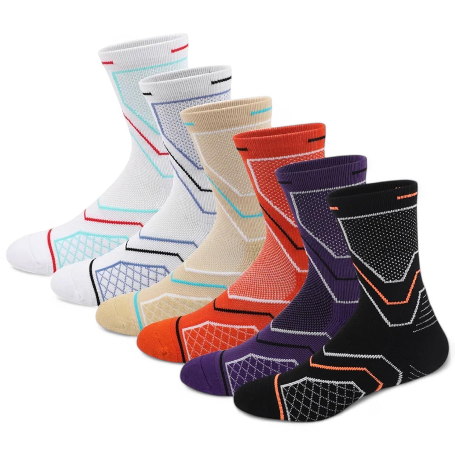 Sockscarving Pack of 6 Colorstride Edition Crew Socks Breathable, Anti-Moisture, Athletic, Sports
